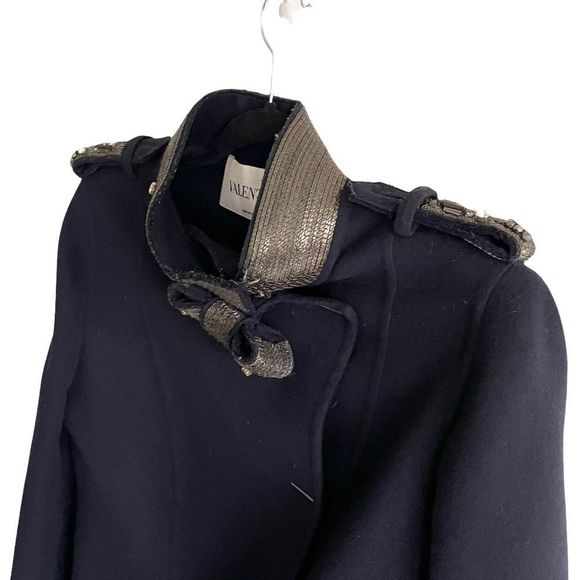 VALENTINO Wool Cashmere Embellished Soldier Asymmetrical Blazer Jacket Navy 14 - Picture 6 of 16